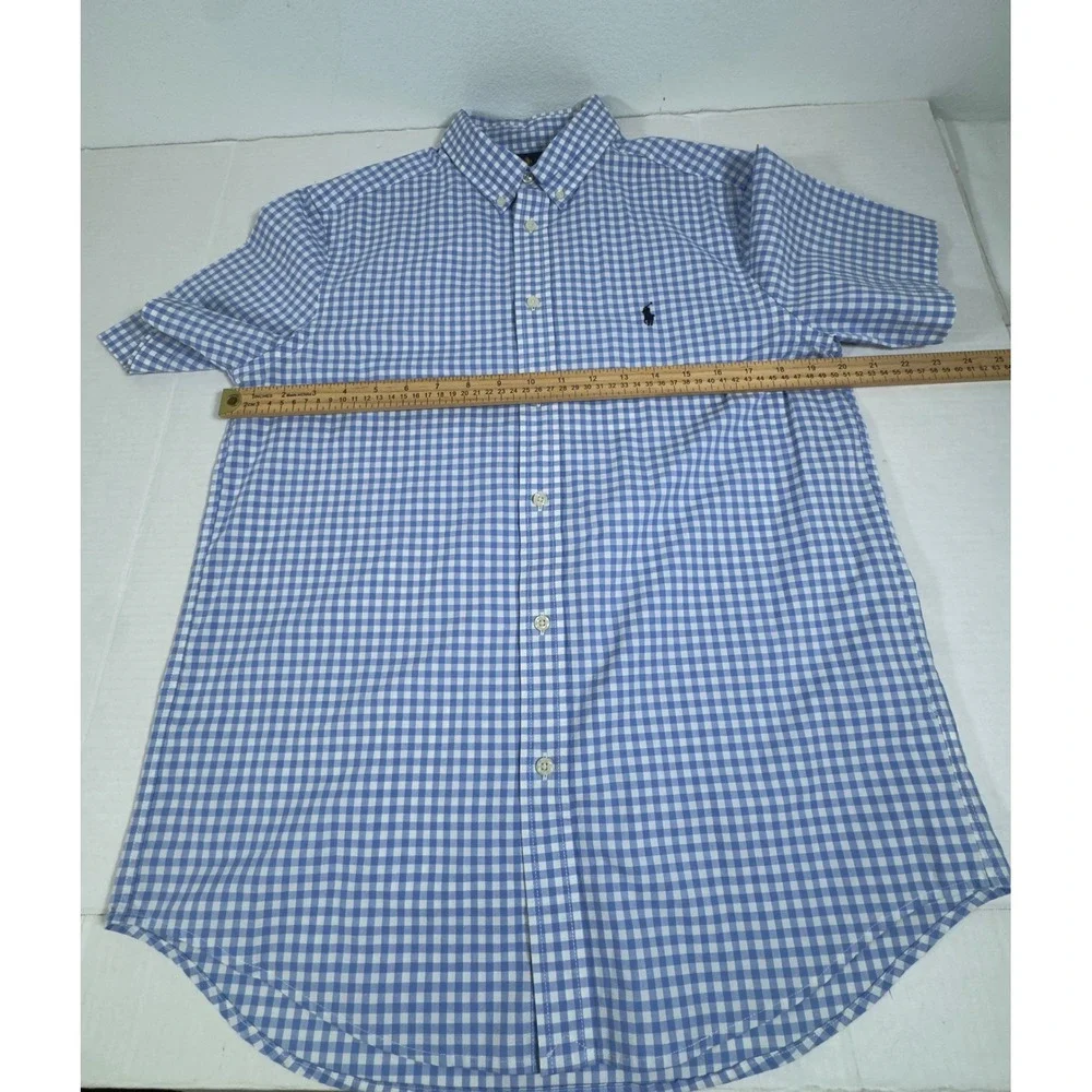 Ralph Lauren Gingham Button Down Boys‎ XL 18-20 Blue White Short Sleeve Preppy
